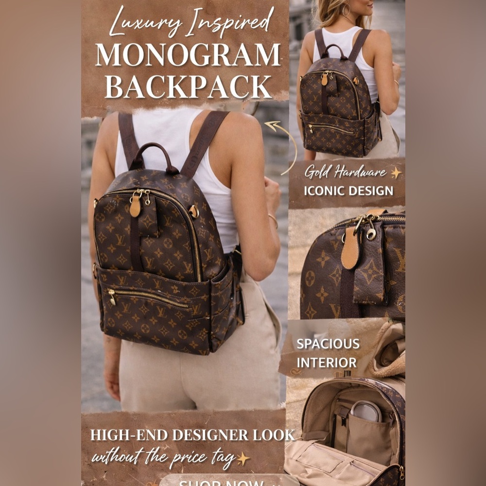 Luxury Inspired Brown Monogram Backpack Gold Hard… - image 1